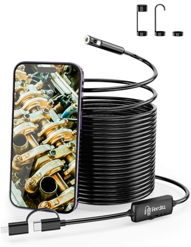 Endoskopkamera mit Licht, Ferdiiz 1920P HD Doppellinse Rohrkamera mit 8+1 LED, Wasserdichtes IP67 Inspektionskamera, Kein WLAN Erforderlich Kanal-Kamera für Android & iOS, Tablet - 32.8 ft/10 m
