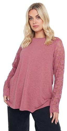 Yours Curve Lace Long Sleeve Top - Women's - Plus Size Curve Pink