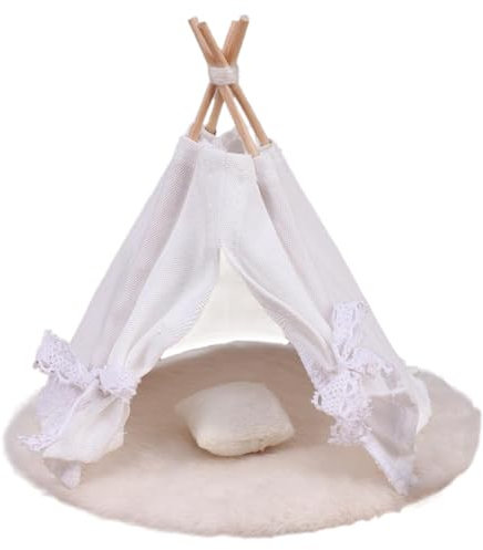 Cndiyald Puppenzelt, weißes Miniaturzelt, dekoratives Puppenhauszubehör mit Teppich- und Wurfkissen, Elegante Zeltpuppenhausminiaturen, Miniatur -Dinge