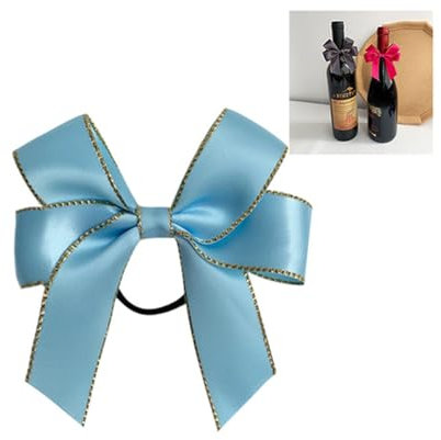 Lazos para botellas de vino, decoración pequeños, lazos de vino con banda de goma, 8 cm, satén, regalo, lazos decorativos, lazos, lazos, lazo de satén, lazo decorativo, pajarita azul claro, 100