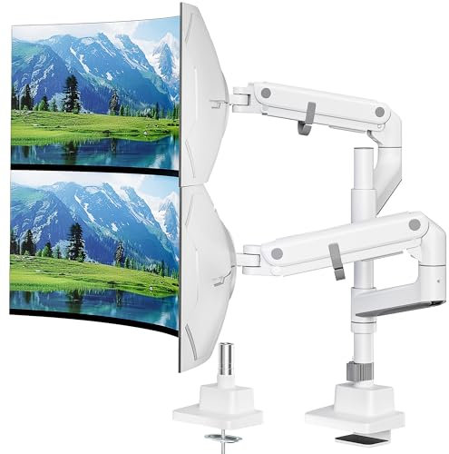 monTEK Dual-Monitorarm, vertikal stapelbar, 43,2–144,8 cm, robust, Weiß