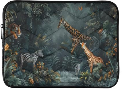 Laptophülle, Motiv: Dschungeltiere, Hirsch, Pferd, schützende Laptophülle, tragbare Computertasche, leichte Laptoptasche, 38,1-40,6 cm (15-16