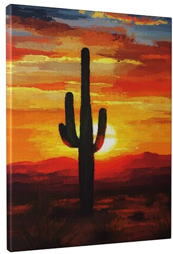 Kunstdruck auf Leinwand, Motiv Wüstensonnenuntergang, Kaktus, orange-rot, Naturlandschaft, ästhetische Heimdekoration für Wohnzimmer, Schlafzimmer, Büro, Innenkunst, 30,5 x 40,6 cm