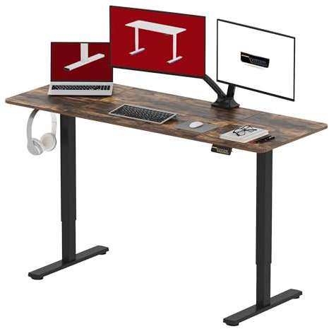 SANODESK Höhenverstellbarer Schreibtisch 140x60 cm, Schreibtisch Höhenverstellbar Elektrisch Ergonomischer Steh-Sitz Tisch Computertisch mit Memory-Funktion(Braun)