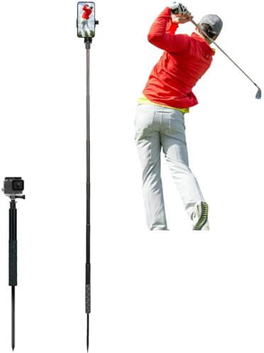 golf Monopod Selfie Stick with Ground Spike Stake, Swing Analyzer Phone Holder for Training Aid, 52 Adjustable Golf Selfie Stick Phone Stand