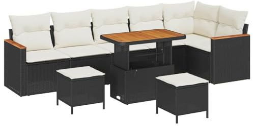 vidaXL Garten-Sofa-Set mit Kissen mit Speicher Schwarz Poly Rattan, Garten und Terrasse, moderner modularer Stauraum-Sofa, UV-beständige Möbel, Kissen-Sitzgruppe