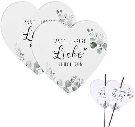 50 Stück Wunderkerzen Hochzeit Etiketten，Lasst unsere Liebe Leuchten Etiketten für Leuchtstäbe und Pyrotechnik Doppelloch-Partydekorationen(Ohne Pyrotechnik) (Herzförmig)