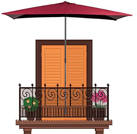 HADECOLL Sombrilla Pequeña para Balcón, Altura Ajustable, 5 Varillas De Acero, Marco De Metal para Jardín, Patio, Exterior, con Base, 250 X 130 Cm, Color Rojo