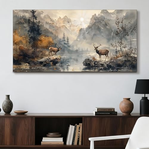 JHHUAMO Leinwand Bilder Wald Nebel Wohnzimmer Schlafzimmer 73x146 cm | Natur Wandbild, Exquisite Handwerkskunst, Hochauflösender Druck, Einfaches Aufhängen, Vielseitig Einsetzbar