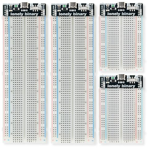 LONELY BINARY Solderless Breadboard Power Supply Kit - 2X 830 Tie Points + 2X 400 Tie Points Boards, 4X USB-C Power Modules (3.3V/5V Switchable, 500mA Protection) for ESP32 STEM DIY Prototyping
