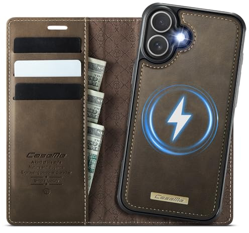 Coverilo Handyhülle für iPhone 17 Hülle Abnehmbar 2-in-1 Magnetische Premium PU Leder Klapphülle Kabelloses Laden Kartenfach RFID Schutz Standfunktion Schutzhülle für iPhone 17 – Braun