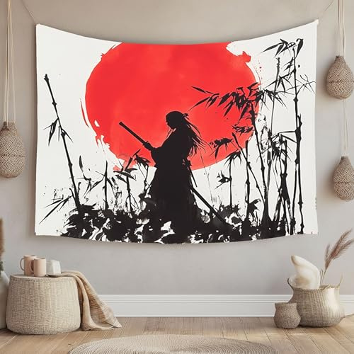 LCHMQ Japanischer Samurai Wandbehang Wall Tapestry Tagesdecke Wandtuch Wandteppich Schlafzimmer Wohnzimmer Wohnheim Wanddeko 230x180cm