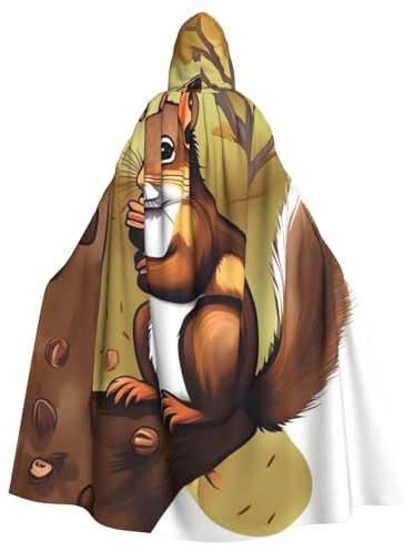 FodPand Nut-eating squirrel Hooded Cape Unisex Medieval Cloak with Hood Wizard Witch Cape Halloween Cosplay Costume