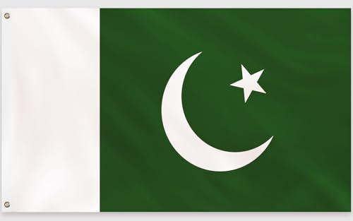 PartyYaa Bandiera del Pakistan, 150 x 90 cm, stampa su un lato con 2 occhielli in ottone, impermeabile, per festa nazionale, Eid al-Fitr, Mondiali, strade, giardino, bar