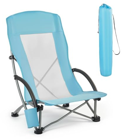 VEVOR Sedia da Campeggio Pieghevole Portatile con Schienale Alto Carico max. 150 kg, Sedia Pieghevole da Spiaggia Campeggio Picnic Pesca Attività all'Aperto, Portabicchieri, Colore Azzurro