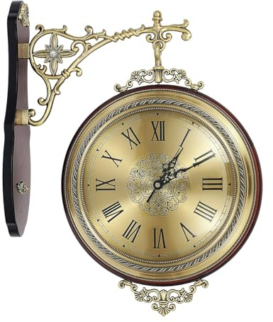 HUOMMGS Bahnhofsuhr Doppelseitig Retro Bahnhofsuhr Wanduhr Bahnhofsuhrs Antiken Design Uhr 46 x 37cm Doppelseitige Wanduhr mit 24cm Zifferblatt Ohne Tickgeräusche Wand Uhr für Büros, Hotels