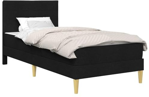 vidaXL Bettrahmen Schwarz 90 x 200 cm Polyester, Modernes Schlafzimmer-Setup, langlebiges Bettgestell, rechteckige Schaumstoffmatratze, stilvolle Moderne Möbel, bequemer Schlaf