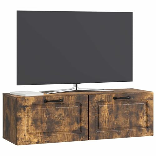 vidaXL Wandmontierter TV-Schrank Geräucherte Eiche 98 x 31 x 30 cm, Wohnzimmermöbel, moderner TV-Ständer, viel Stauraum, funktionale Medien-Einheit, platzsparendes Design, Holz-Unterhaltungszentrum