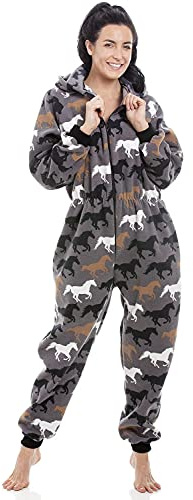 Camille Womens Various Print Super Soft Fleece Hooded All In One Onesies