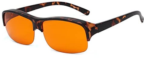 Eyekepper 100% Anti-Blue Light Blocking Fitover Glasses,Wear Over Reading and Glasses Amber Lens, Tortoise