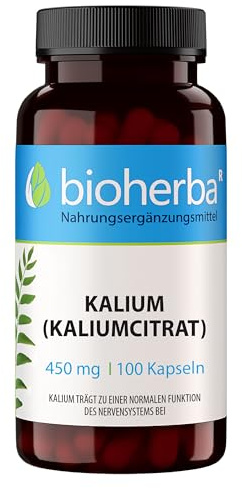 Kalium Kapseln – 100 Stück mit 450 mg Kaliumcitrat hochdosiert von BIOHERBA PZN 19642244