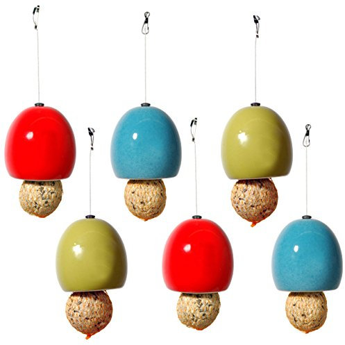 Edle 10101e Design-Meisenknödelhalter im 6er-Set, Futterstationen in drei Farben, Ø 9,5 x 9,5 cm, Keramik