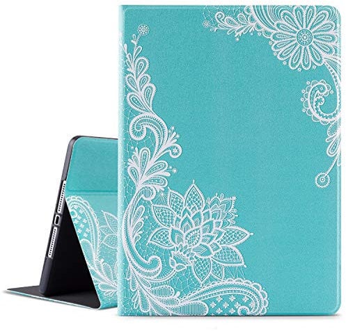 Ipad Air 2 Case/Ipad Air 1 Case/Ipad 9.7 inch Case 2017 5th / Ipad 6th Generation 2018 Cover, Vimorco Soft TPU Back Cover, Bump Drop Resistance Folio Leather with Auto Wake/Sleep, White Flower