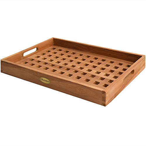 Teako Design Küchentablett Teramo Teak Massivholz Serviertablett Wetterfest mit Tragegriff Servierplatte Holztablett