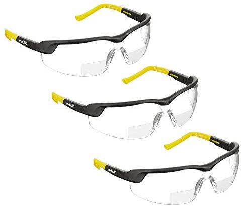 voltX 3 x GT Adjustable (2020 Model) Bifokale Lesen Schutzbrille (KLAR +3.0 Dioptrie) CE EN166F, Anti Beschlag Beschichtung, anpassbarer Bügel, Kratzfest, UV400 Schutz.