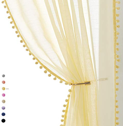 Treatmentex NATWIN Pompon Vorhang, transparent Modern 52 x 63 Elfin gelb