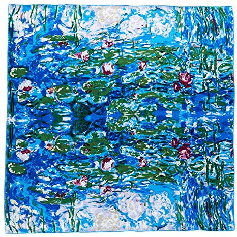 YangtzeStore Großer quadratischer Charmeuse-Seidenschal, klassischer Kunstdruck, Seerosen von Monet 2, 63 x 17