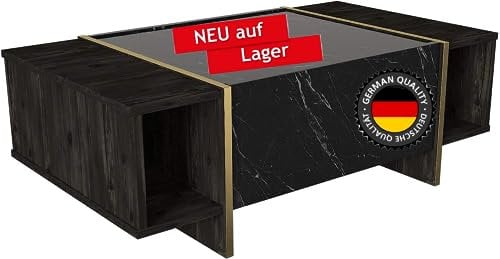 moebel17 Veyron Couchtisch, Moderner Sofatisch in Marmoroptik, Tisch fürs Wohnzimmer aus Holz, Braun Dunkelgrau glänzend, Ablagefächer, Stauraum mit Tür, Designertisch, 103,8x37,3x60 cm, 5224