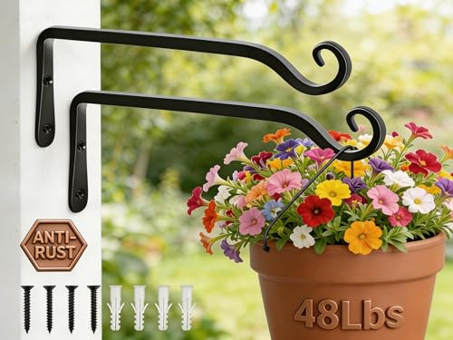 Gtongoko Wandhaken zum Aufhängen, 25,4 cm, dekorativer Metall-Wandhaken, gerader Pflanzenaufhänger für drinnen und draußen, für Pflanzgefäße, Laternen, Vogelfutterspender, Windspiele, schwarz, 2 Stück