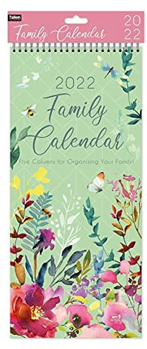 Kalender 2025 Familienplaner Großer, schmaler Spiralplaner, Monatsansicht, 5 Spalten für die Organisation Ihrer Familie - Botanisch - Floral (Design Nr. 1)