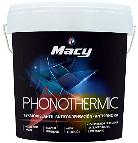 Macy Pintura Phonothermic de Última Tecnología. Termoaislante. Anticondensación. Antisonora. Pintura Para Interior y Exterior. 15 Litros. Color Blanco