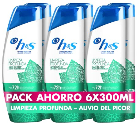 H&S Limpieza Profunda Champú Anticaspa Alivio del Picor Hierbabuena 6x300ml | Hasta 100% de Protección contra la Caspa