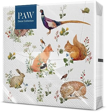 PAW - Serviette Papier 3 Plis (33 x 33 cm) I Lot de 20 I Serviette de Table Papier Idéal pour les Anniversaires, les Journées Portes Ouvertes, les Fêtes de Jardin (Wilde Waldtiere)