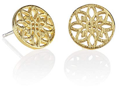 Namana Mandala Scheiben-Ohrstecker für Damen aus Gold, gebürstetes Finish, Heilige Geometrie Ohrringe für Frauen, Teens, Mädchen, Vergoldete Ohrringe für Frauen, süße Goldene Ohrstecker für Damen
