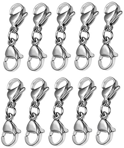 AIEX 10 Stück Doppel Karabiner Verschlüsse, Armband Halskette Doppelkrallenverbinder Silber Karabinerhaken Schmuck Extender DIY Schmuckherstellung Zubehör