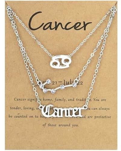 ShiQiao Spl Cancer Zodiac Necklace for Women Men Birthday Gifts for Girls Boys Astrology Gifts for Daughter Best Friend Layered Letter Necklaces 3 Pcs