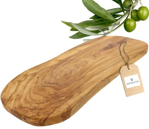 HOFMEISTER® Schneidebrett aus Olivenholz, robustes Brett aus Olive zum Schneiden, Frühstücksbrett, Servierbrett, Holzbrett, Naturform, 40 x 18,5 x 1,5 cm (1 Stück)