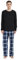 GLOBAL Homme Pyjama Flanelle | Ensembles de Pyjama Homme Coton | Vêtements de Nuit Haut Deux Pièces Chaud |Pyjama Sets Col Rond à Manches Longues |Top Noir, Pantalon Carreaux Bleu Marine L