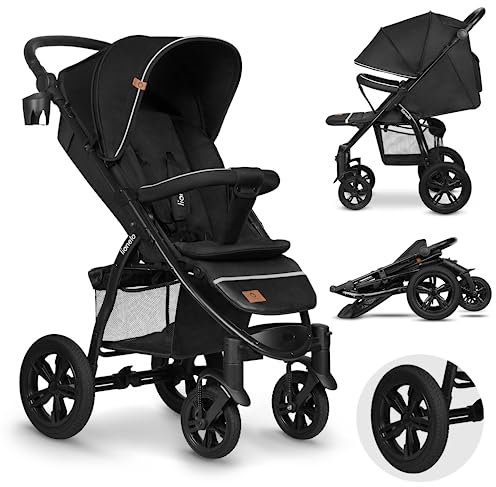 LIONELO Annet Tour Kinderwagen bis 22 kg, verstellbarer Griff, zusammenklappbar, verstellbare Rückenlehne bis zur Liegeposition, wartungsfreie Räder, XXL-Verdeck, 5-Punkt-Gurt, Einkaufskorb