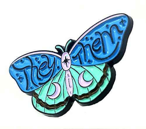 They/Them Pronoms Broche en métal Motif papillon Bleu, Métal