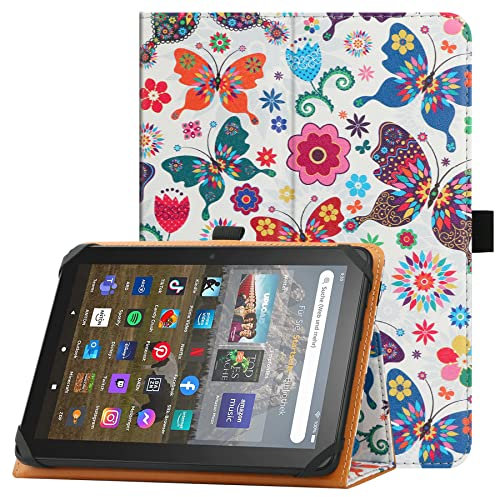 HGWALP Universal Case for 7 & 8 Tablet, Stand Folio Case with Adjustable Silicon Band and Butterfly Stand