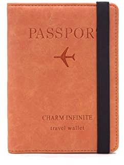 PORRASSO Custodia per Passaporto Copertina per Passaporto in PU con Blocco RFID Supporto per Passaporto per Donna Uomo Carte D'Identità Carte di Credito Biglietti Aerei Passaporto Arancione