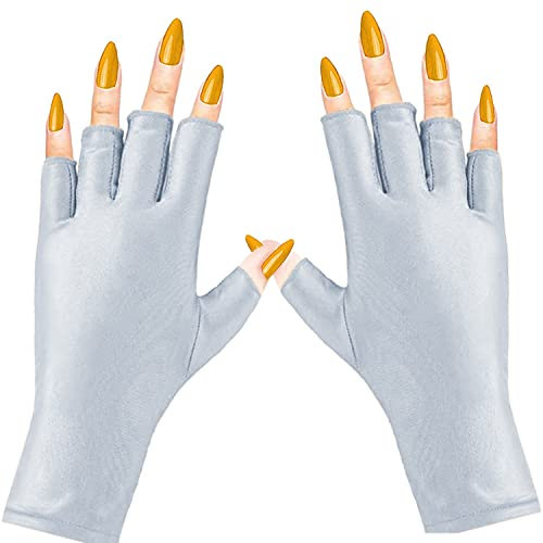 COOSLIM Anti UV Gloves for Gel Nail Lamp, UPF50+ Protection Gloves for Manicures, UV Sun Protection Gloves for Women-Silver