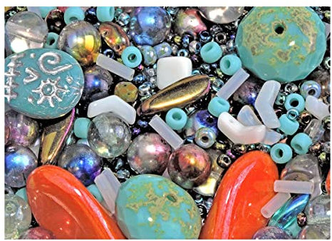 SCARA BEADS GET INSPIRED 65 g Glasperlen-Mix, Türkis mit einem Hauch, Tschechisches Glas (Mix of Czech Glass for Jewelry Making Pressed, Matubo, Rocailles et al. Mixed Shapes and Size)
