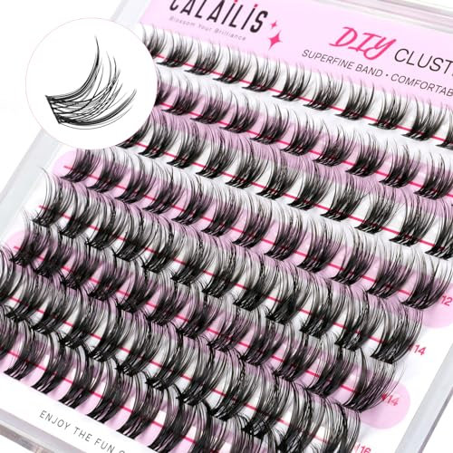 CALAILIS Wimpern Einzeln, 96 Pcs DIY Einzelne Wimpern Für Die Selbstanwendung Von Lash Extesnion Zu Hause, 10-16mm D Curl Cluster Individual Lashes (HD10-MIX)