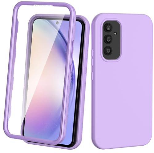 TVVTPU Cover per Samsung Galaxy A54 5G Antiurto 360 Gradi con Protezione Schermo Integrata, Custodia Silicone Liquido Anteriore e Posteriore Antiscivolo con Protezione Fotocamera, Viola